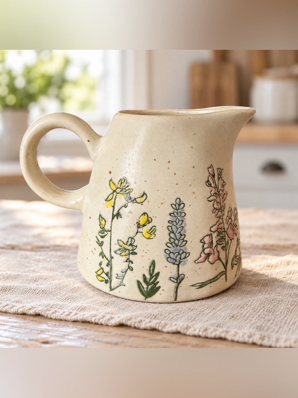 Spectrum Designz Wildflower Speckled Ceramic Creamer Pitcher 4.25”